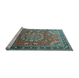 Sideview of Machine Washable Medallion Light Blue Traditional Rug, wshtr245lblu