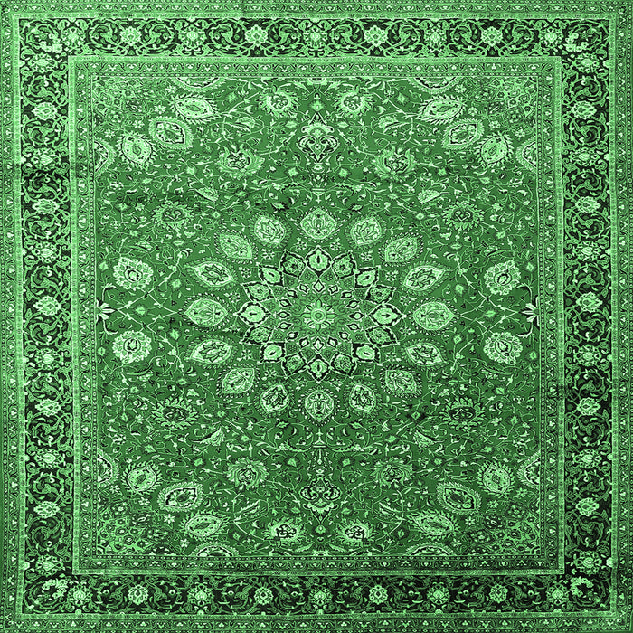 Square Machine Washable Medallion Emerald Green Traditional Area Rugs, wshtr245emgrn
