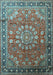 Machine Washable Medallion Light Blue Traditional Rug, wshtr245lblu