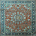 Square Machine Washable Medallion Light Blue Traditional Rug, wshtr245lblu