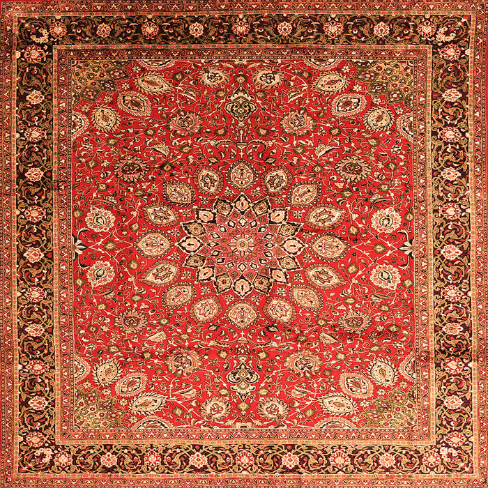 Round Machine Washable Medallion Orange Traditional Area Rugs, wshtr245org