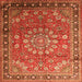 Round Machine Washable Medallion Orange Traditional Area Rugs, wshtr245org