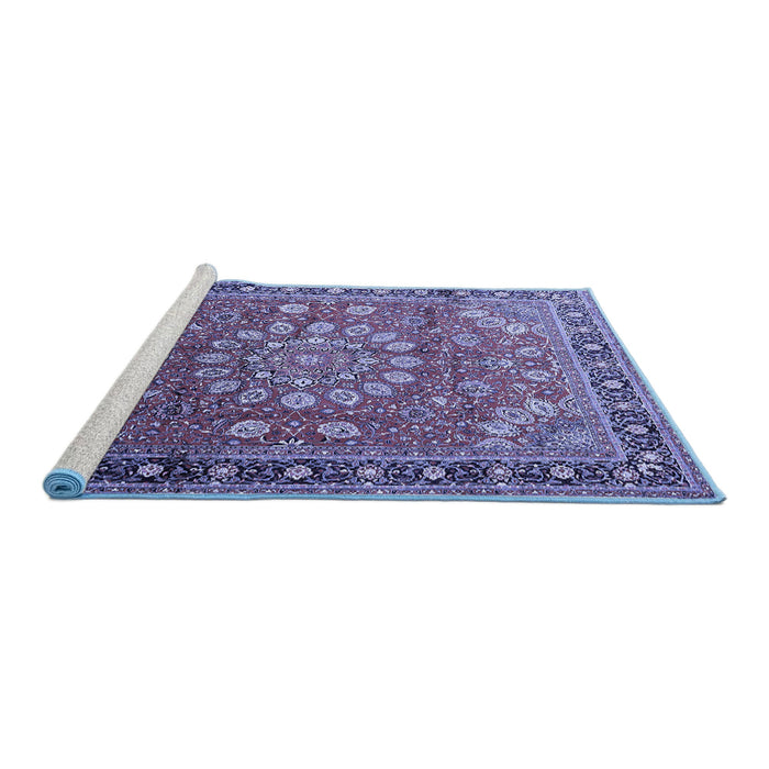 Sideview of Machine Washable Medallion Blue Traditional Rug, wshtr245blu