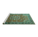 Sideview of Machine Washable Medallion Turquoise Traditional Area Rugs, wshtr245turq