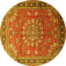 Round Machine Washable Medallion Yellow Traditional Rug, wshtr245yw