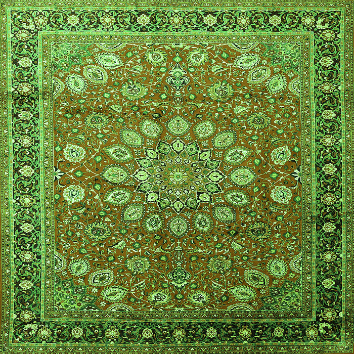 Round Machine Washable Medallion Green Traditional Area Rugs, wshtr245grn