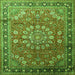 Round Machine Washable Medallion Green Traditional Area Rugs, wshtr245grn