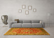 Machine Washable Medallion Yellow Traditional Rug in a Living Room, wshtr245yw