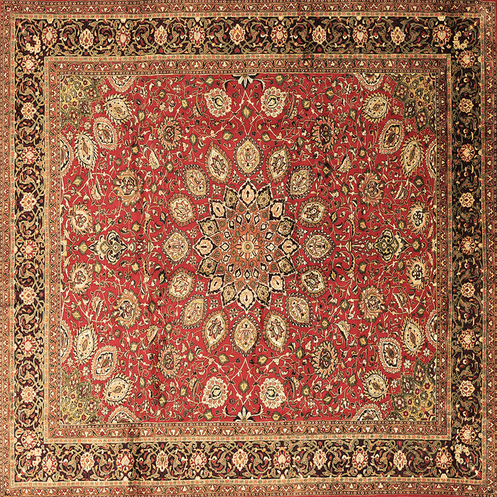 Square Machine Washable Medallion Brown Traditional Rug, wshtr245brn