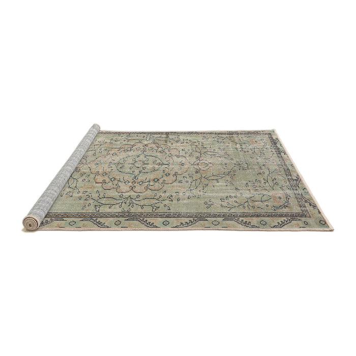 Sideview of Machine Washable Traditional Khaki Green Rug, wshtr2460