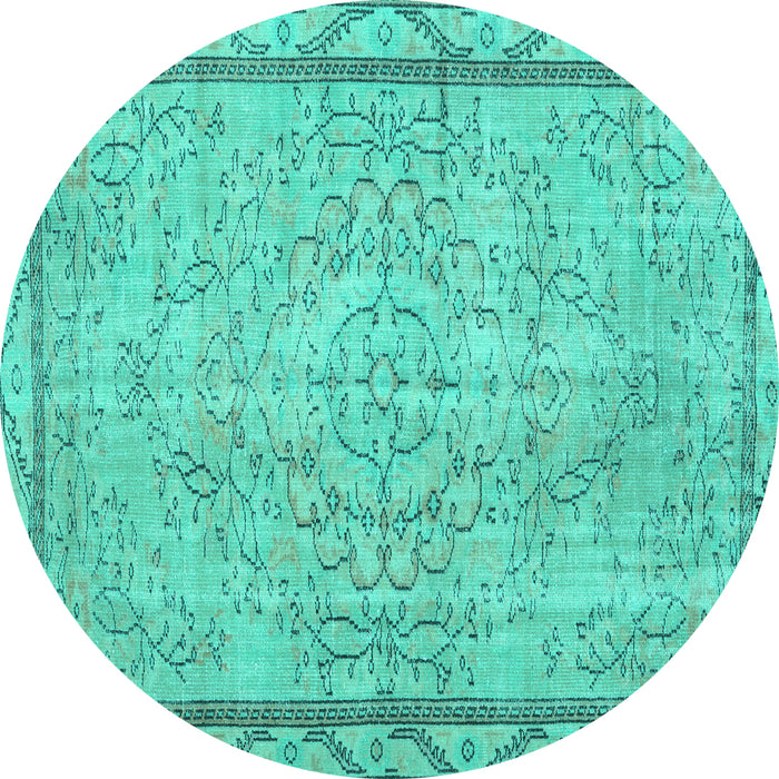 Round Machine Washable Persian Turquoise Traditional Area Rugs, wshtr2460turq