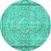 Round Machine Washable Persian Turquoise Traditional Area Rugs, wshtr2460turq