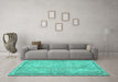 Machine Washable Persian Turquoise Traditional Area Rugs in a Living Room,, wshtr2460turq