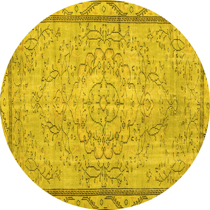 Round Machine Washable Persian Yellow Traditional Rug, wshtr2460yw