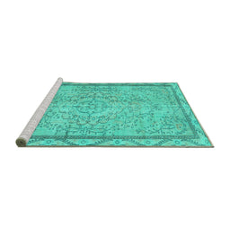 Sideview of Machine Washable Persian Turquoise Traditional Area Rugs, wshtr2460turq