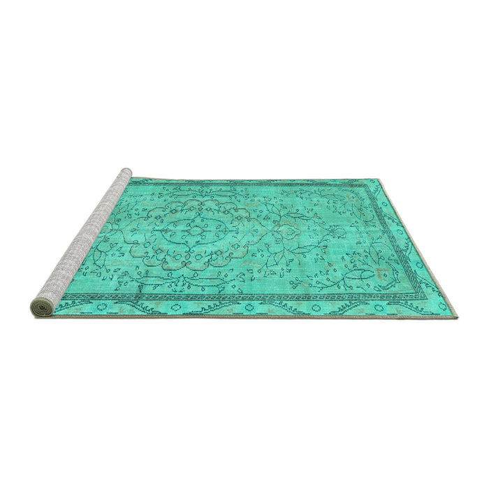 Sideview of Machine Washable Persian Turquoise Traditional Area Rugs, wshtr2460turq