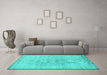 Machine Washable Persian Turquoise Traditional Area Rugs in a Living Room,, wshtr2461turq