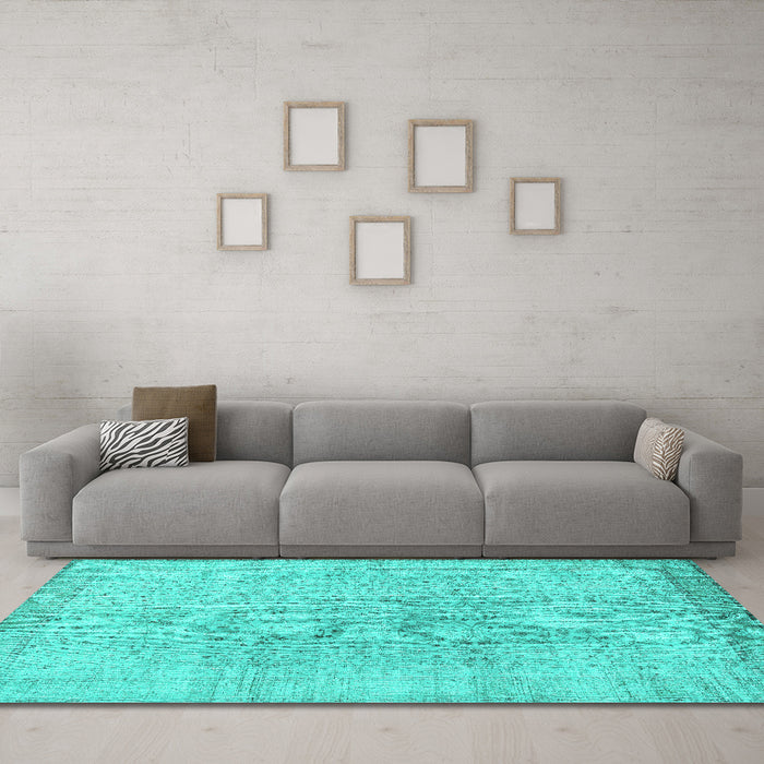 Machine Washable Persian Turquoise Traditional Area Rugs in a Living Room,, wshtr2461turq