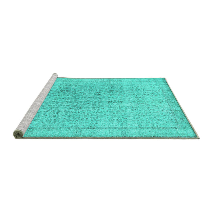 Sideview of Machine Washable Persian Turquoise Traditional Area Rugs, wshtr2461turq