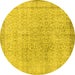 Round Machine Washable Persian Yellow Traditional Rug, wshtr2461yw