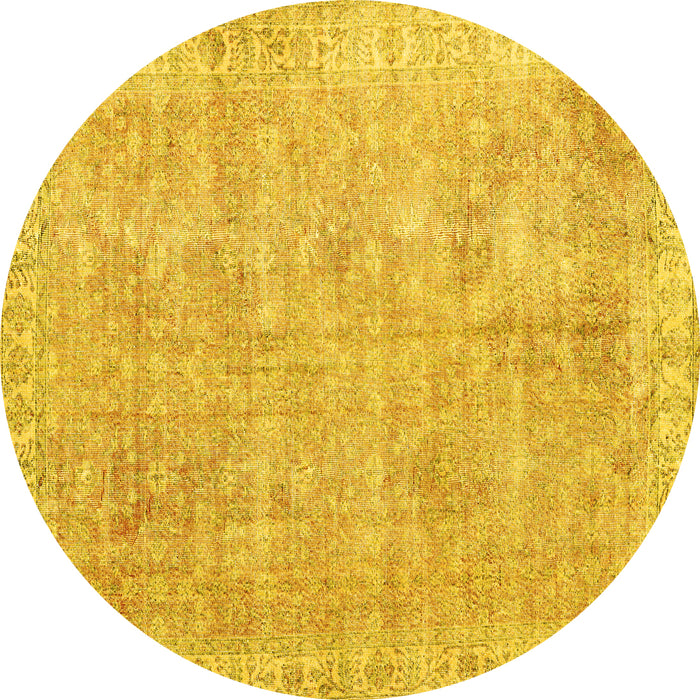 Round Machine Washable Persian Yellow Traditional Rug, wshtr2462yw