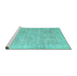 Sideview of Machine Washable Persian Turquoise Traditional Area Rugs, wshtr2462turq