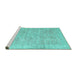 Sideview of Machine Washable Persian Turquoise Traditional Area Rugs, wshtr2462turq