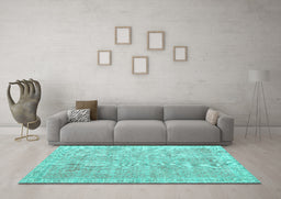 Machine Washable Persian Turquoise Traditional Area Rugs in a Living Room,, wshtr2462turq