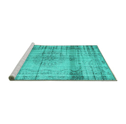 Sideview of Machine Washable Persian Turquoise Traditional Area Rugs, wshtr2463turq