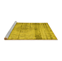 Sideview of Machine Washable Persian Yellow Traditional Rug, wshtr2463yw