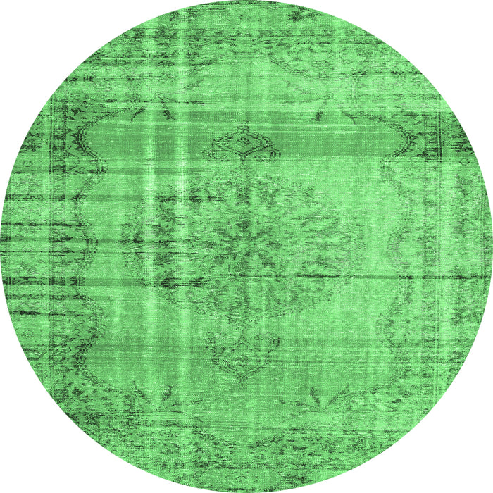Round Persian Emerald Green Traditional Rug, tr2463emgrn