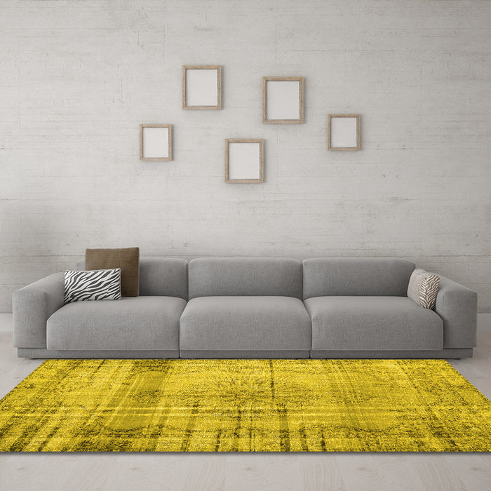 Machine Washable Persian Yellow Traditional Rug in a Living Room, wshtr2463yw