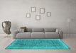 Machine Washable Persian Turquoise Traditional Area Rugs in a Living Room,, wshtr2464turq