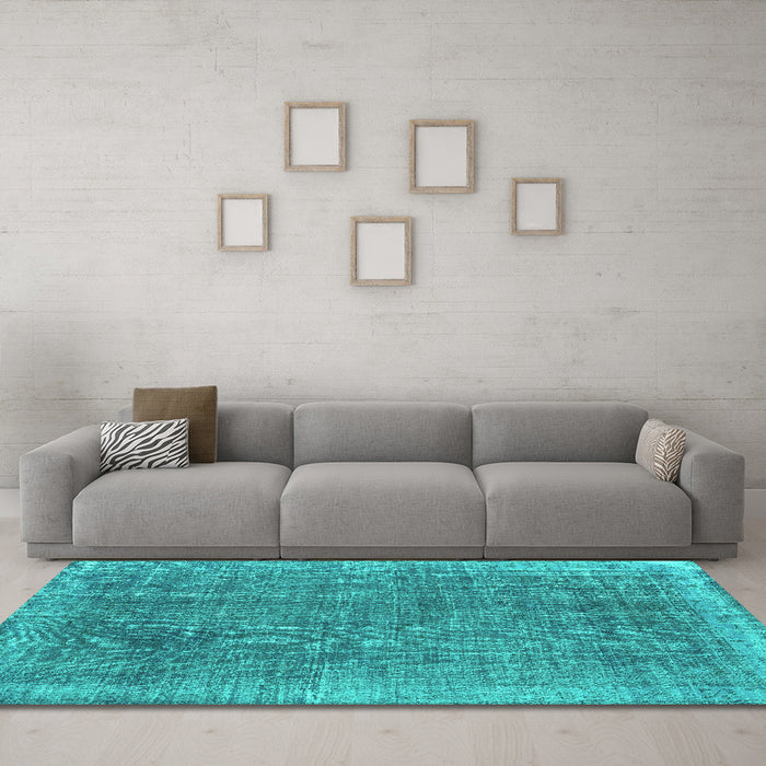 Machine Washable Persian Turquoise Traditional Area Rugs in a Living Room,, wshtr2464turq