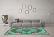 Machine Washable Persian Turquoise Traditional Area Rugs in a Living Room,, wshtr2465turq