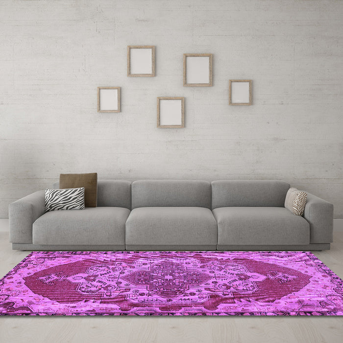 Machine Washable Persian Purple Traditional Area Rugs in a Living Room, wshtr2465pur