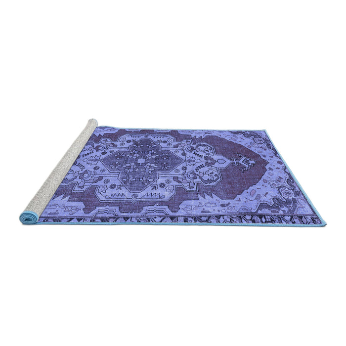 Sideview of Machine Washable Persian Blue Traditional Rug, wshtr2465blu