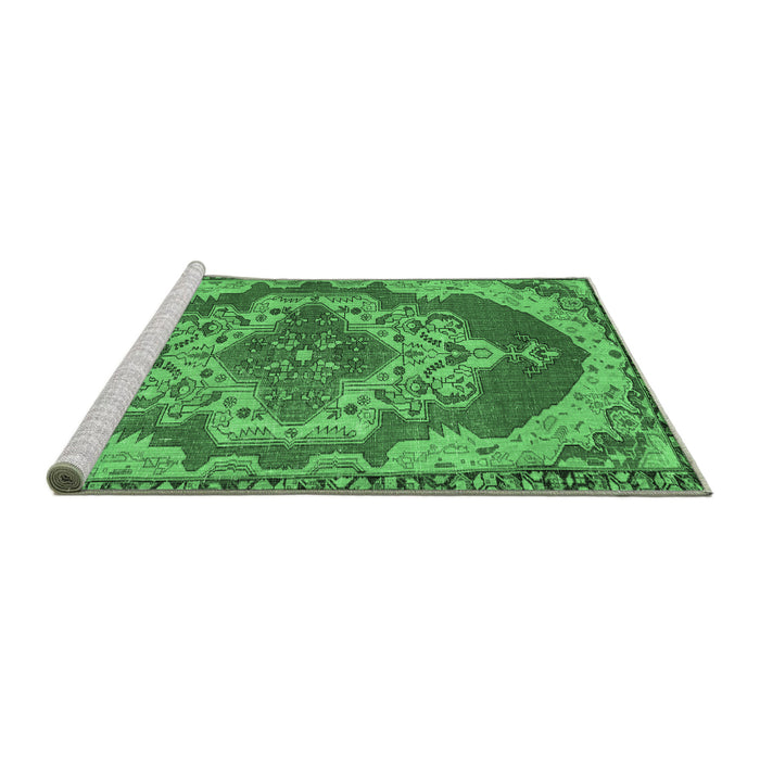 Sideview of Machine Washable Persian Emerald Green Traditional Area Rugs, wshtr2465emgrn