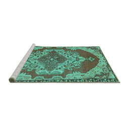 Sideview of Machine Washable Persian Turquoise Traditional Area Rugs, wshtr2465turq