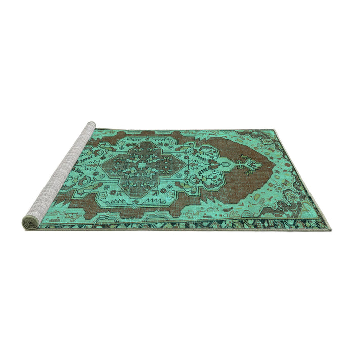 Sideview of Machine Washable Persian Turquoise Traditional Area Rugs, wshtr2465turq