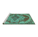 Sideview of Machine Washable Persian Turquoise Traditional Area Rugs, wshtr2465turq