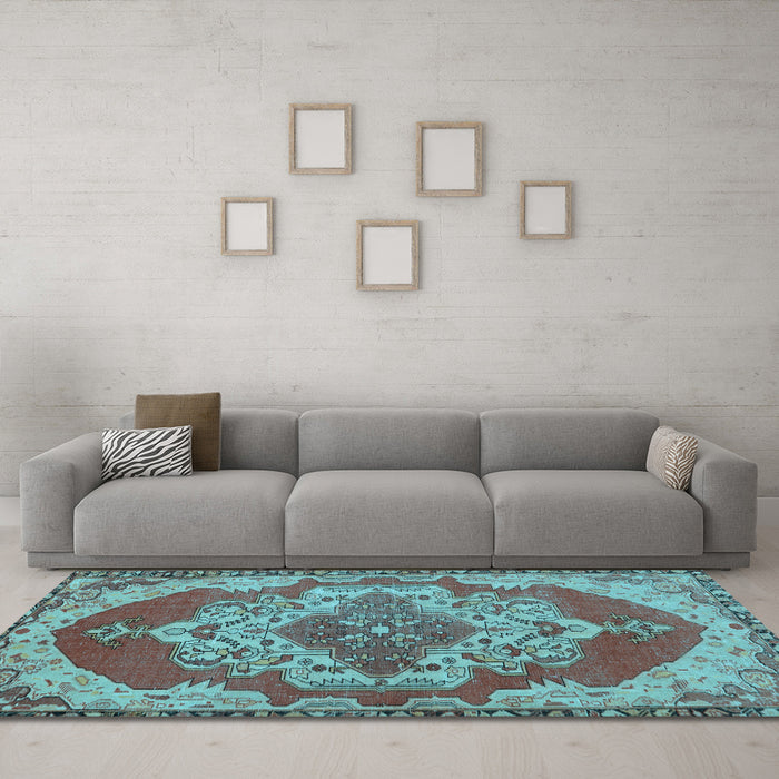 Machine Washable Persian Light Blue Traditional Rug in a Living Room, wshtr2465lblu