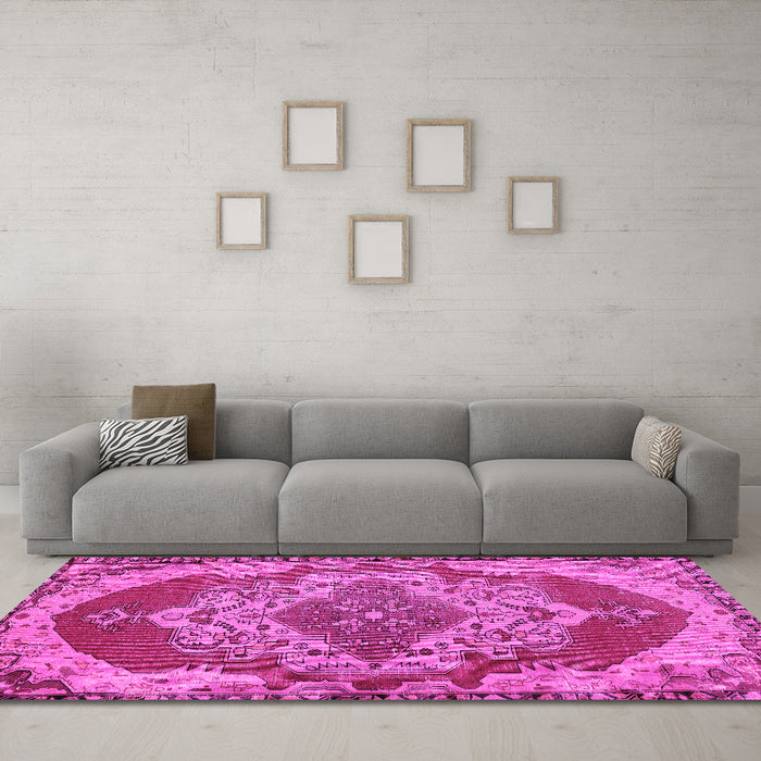 Machine Washable Persian Pink Traditional Rug in a Living Room, wshtr2465pnk