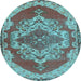 Round Machine Washable Persian Light Blue Traditional Rug, wshtr2465lblu