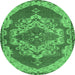 Round Machine Washable Persian Emerald Green Traditional Area Rugs, wshtr2465emgrn