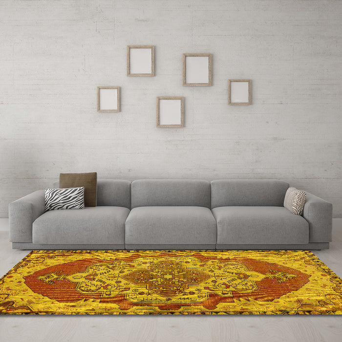 Machine Washable Persian Yellow Traditional Rug in a Living Room, wshtr2465yw