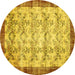 Round Machine Washable Persian Yellow Traditional Rug, wshtr2466yw