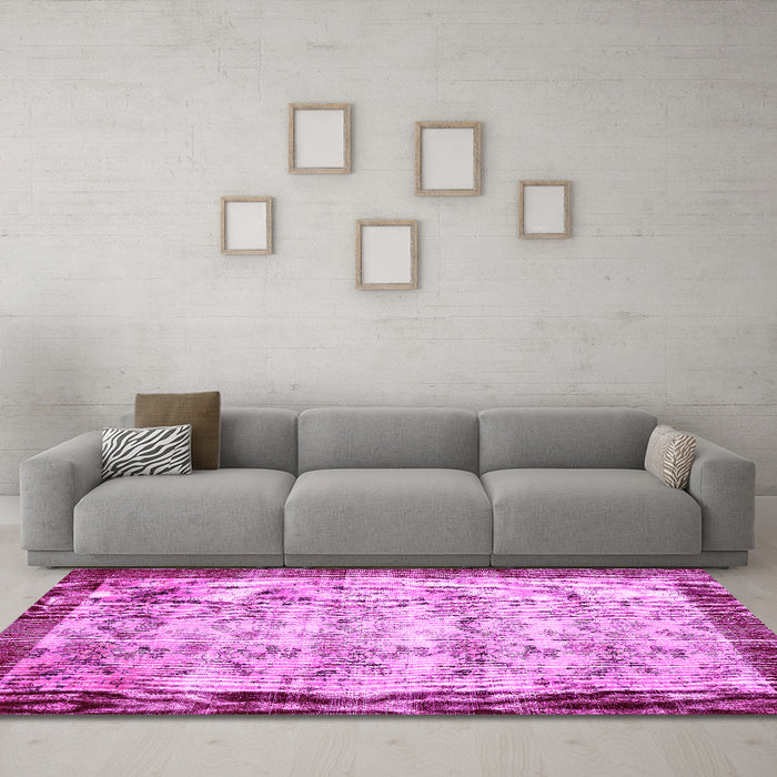 Machine Washable Persian Pink Traditional Rug in a Living Room, wshtr2466pnk