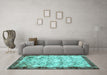 Machine Washable Persian Turquoise Traditional Area Rugs in a Living Room,, wshtr2466turq