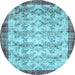 Round Machine Washable Persian Light Blue Traditional Rug, wshtr2466lblu